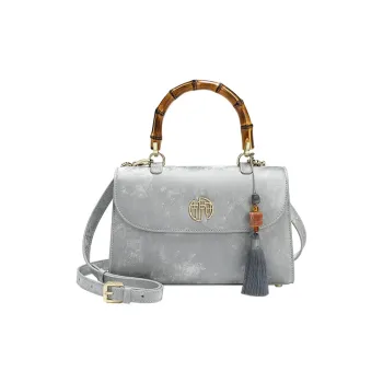 Ancient Yi Xi Cow Leather Niche Suede Cheongsam Shoulder Bag, Crossbody Bag, Handbag Women's Frost Silver
