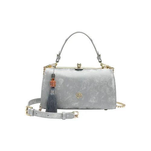 Ancient Yi Xi Cow Leather Metal Lock Closure, Handbag With Handle, Crossbody One Shoulder Handbag Women's Frost Silver