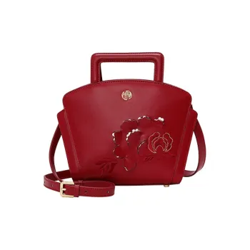 Ancient Yi Xi Cow Leather Advanced Touch Handbag Shoulder Bag Crossbody Bag Medium Size Women's Rogue Red