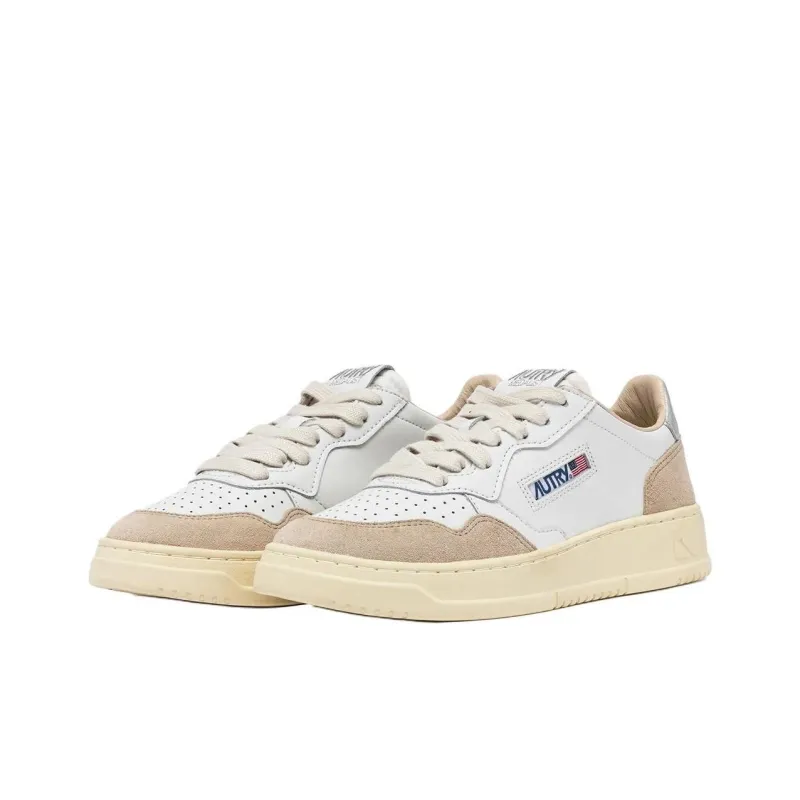 AUTRY Medalist Leather Low White Silver Beige Women's-2