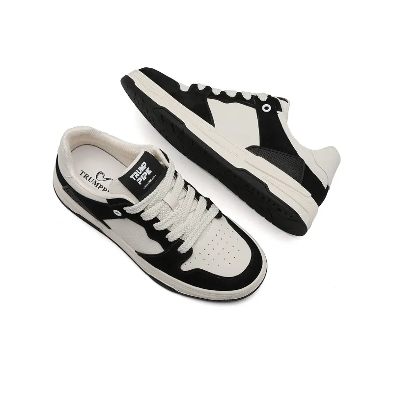 TRUMPPIPE Wear Resistant Height Increasing Low Top Skateboard Shoes Men's White Black-2