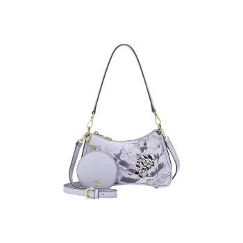 Ancient Yi Xi Cow Leather Niche Print Cheongsam Crossbody Bag, Shoulder Bag Women's Hyacinth Purple