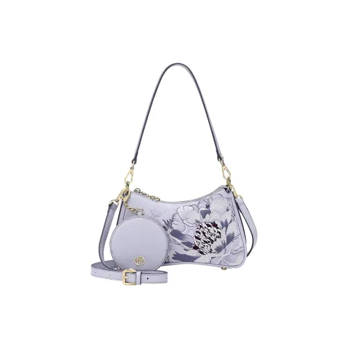 Ancient Yi Xi Cow Leather Niche Print Cheongsam Crossbody Bag, Shoulder Bag Women's Hyacinth Purple