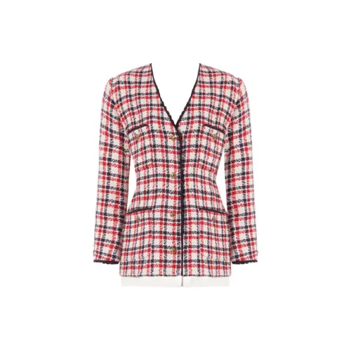 DPLAY Jackets Women's White Base With Red And Blue Plaid Pattern