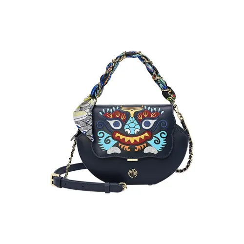 Ancient Yi Xi Cow Leather Unique Design Vintage One Shoulder Handbag Crossbody Bag Women's Indigo
