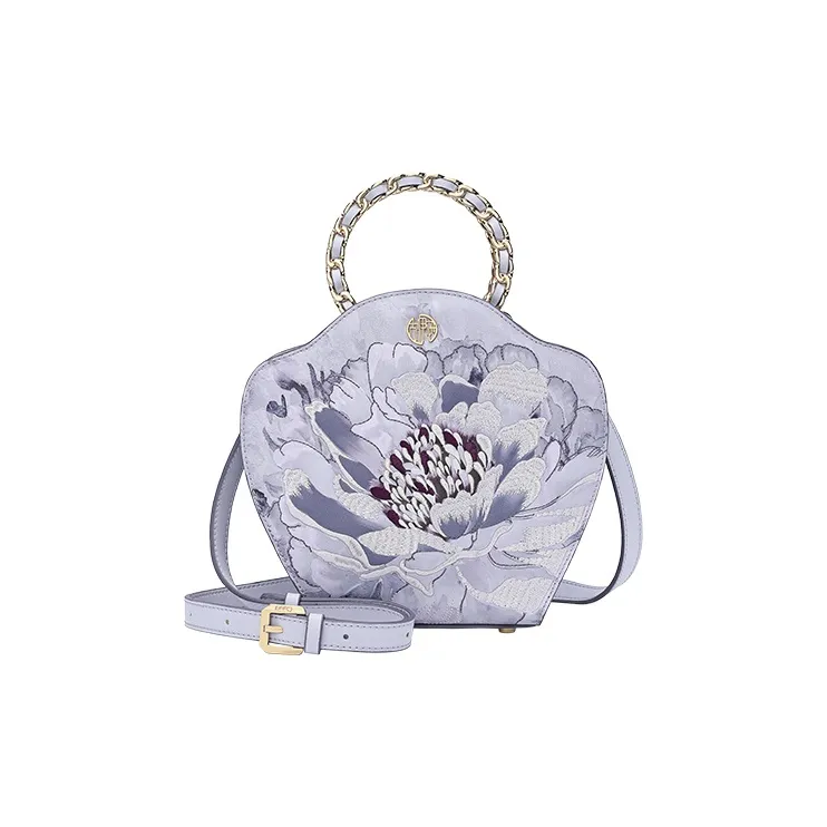 Ancient Yi Xi Cow Leather Petal Bag, Shoulder Bag, Handbag Women's Hyacinth Purple-0