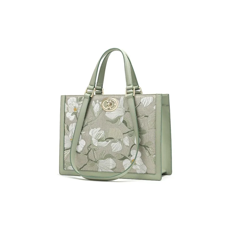 Ancient Yi Xi Cow Leather Fashion Mom One Shoulder Large Bag Handbag Women's Willow Sprout Green-1
