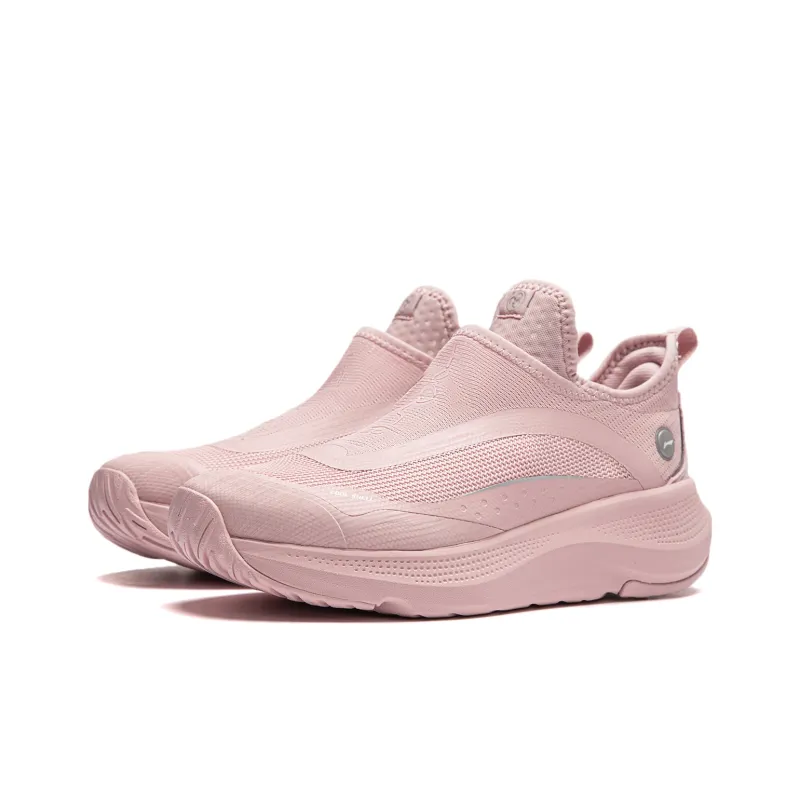 LiNing Anti Slip Wear Resistant Breathable Lightweight Low Top Casual Running Shoes Women's Pink Gray-2