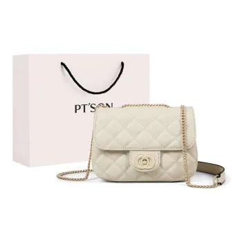 PT'SON Cow Leather With Synthetic Leather Small Square Bag Shoulder Bag, Crossbody Bag Regular Women's Ecru