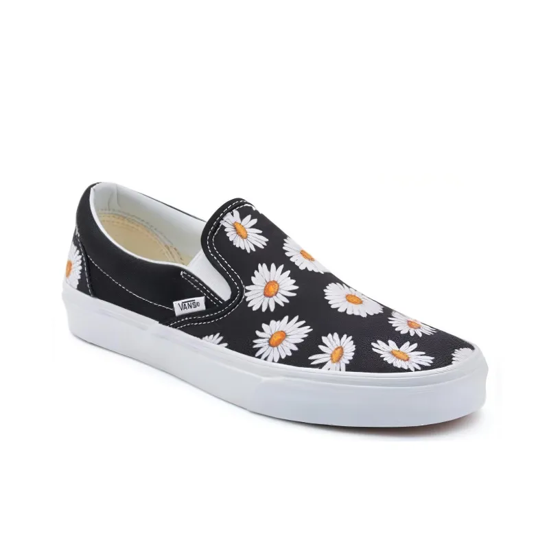 Vans Daisy Slip On 2019Ss Flower Patterns Street Style Black And White-1