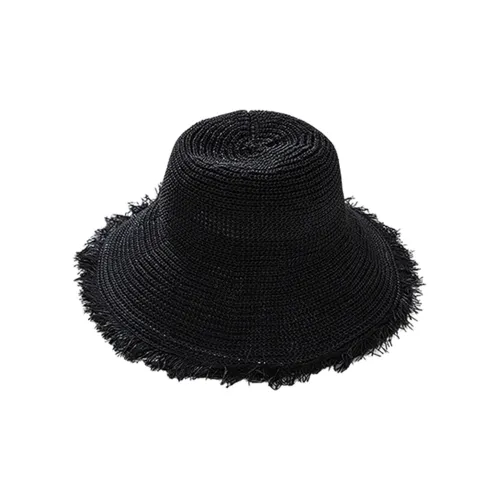 Lanza Large Brim Frayed Edge Breathable Straw Hat Summer Sun Protection Bucket Hat Beach Hat Unisex