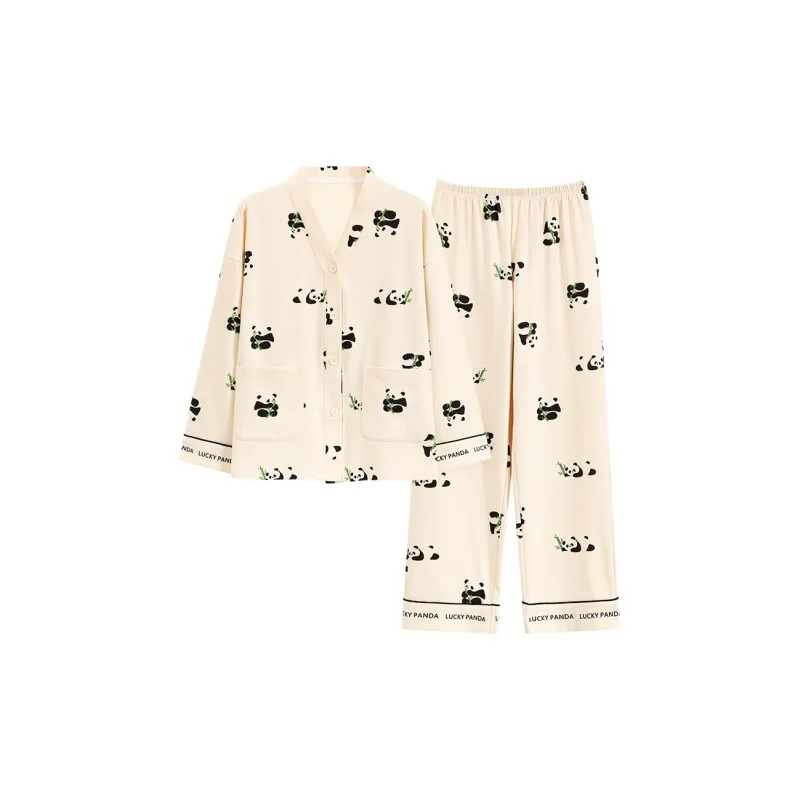 Qiao Ni Tong Pajama Set Women's Apricot-0