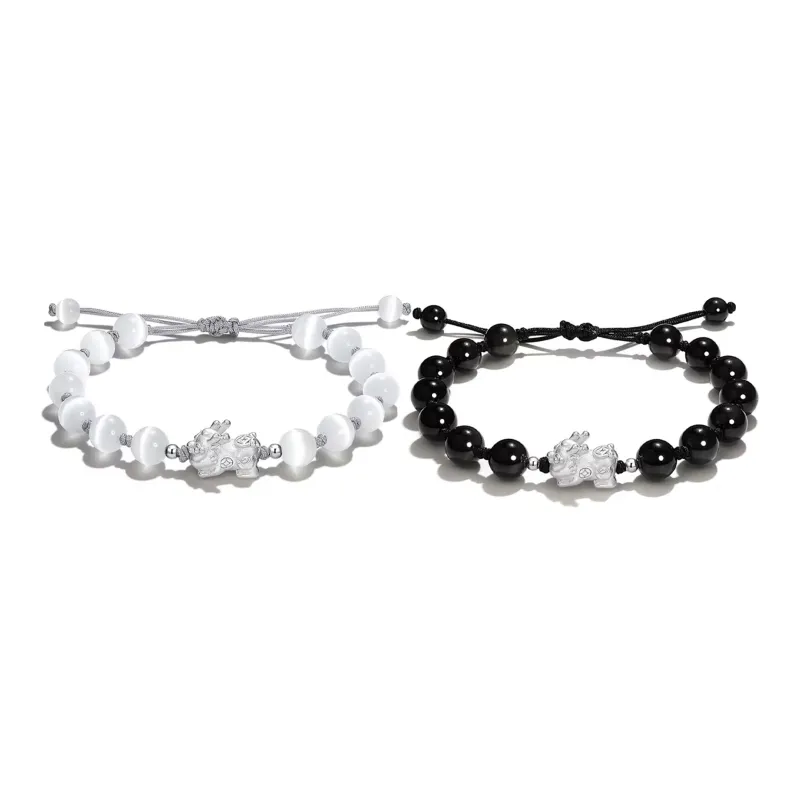 Lao Feng Xiang S999 Fine Silver Sterling Silver Beaded Bracelet Pair Unisex Box-12