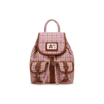 VANWALK PU Backpack Women's Strawberry Brown/Beige Apricot/Denim Blue