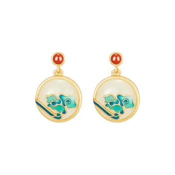 MAMADESHOUHU Hetian Jade Earrings Pale Greenish White Jade Women's