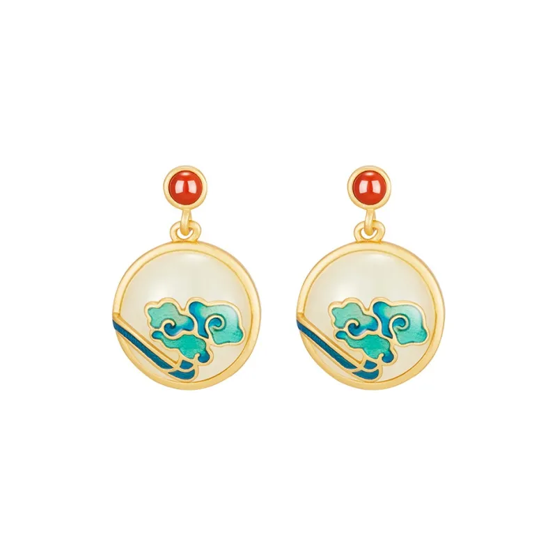 MAMADESHOUHU Hetian Jade Earrings Pale Greenish White Jade Women's-0