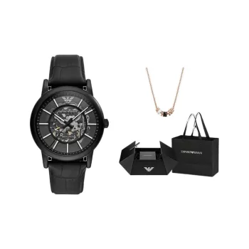 EMPORIO ARMANI Wrist Watch Mechanical Movement Genuine Leather Strap Cut Out Dial Men's Watches
