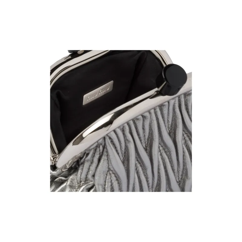 MIU MIU BELLE Leather Handbag Shoulder Bag Mini Women's Silver-3