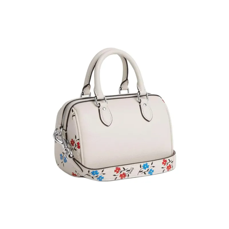 COACH Rowan Refined Pebbled Leather Handbag, Shoulder Bag, Crossbody Bag Trumpets Women's Silver & Chalk Multicolor-1