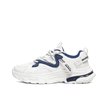 Warrior Wing Series Cushioned Wear Resistant Lightweight Slip Resistant Low Top Chunky Sneakers Unisex Beige Dark Blue
