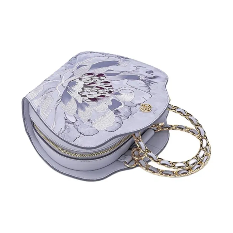 Ancient Yi Xi Cow Leather Petal Bag, Shoulder Bag, Handbag Women's Hyacinth Purple-4