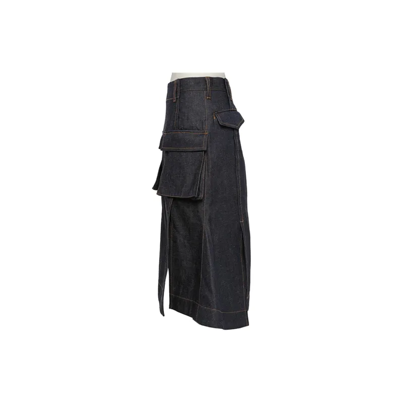 Sacai Pocket Detailed Flared Denim Skirt-2