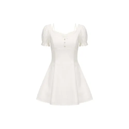 CHIWAWAMEME Short-Sleeved Dresses Women's French White