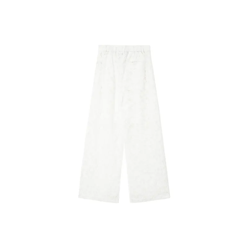 UNVESNO Casual Pants Unisex Lace White-1