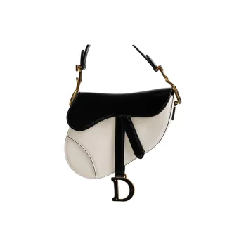 DIOR Cow Leather Saddle Bag Handbag Shoulder Bag Crossbody Bag Mini Women's Black White