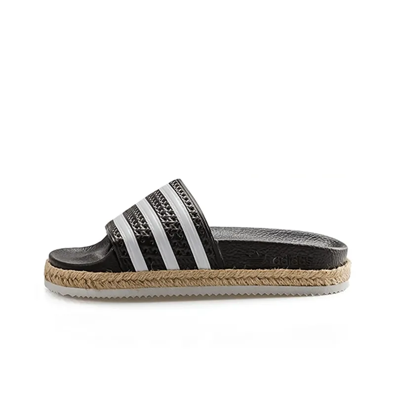 Adidas Adilette Rubber Sole Slip-Resistant Slide Slippers Women's Black White-0