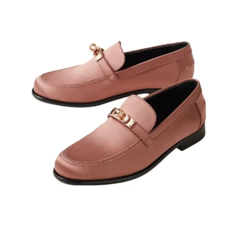 HERMES Destin Loafers Women's Rosewood Color-2