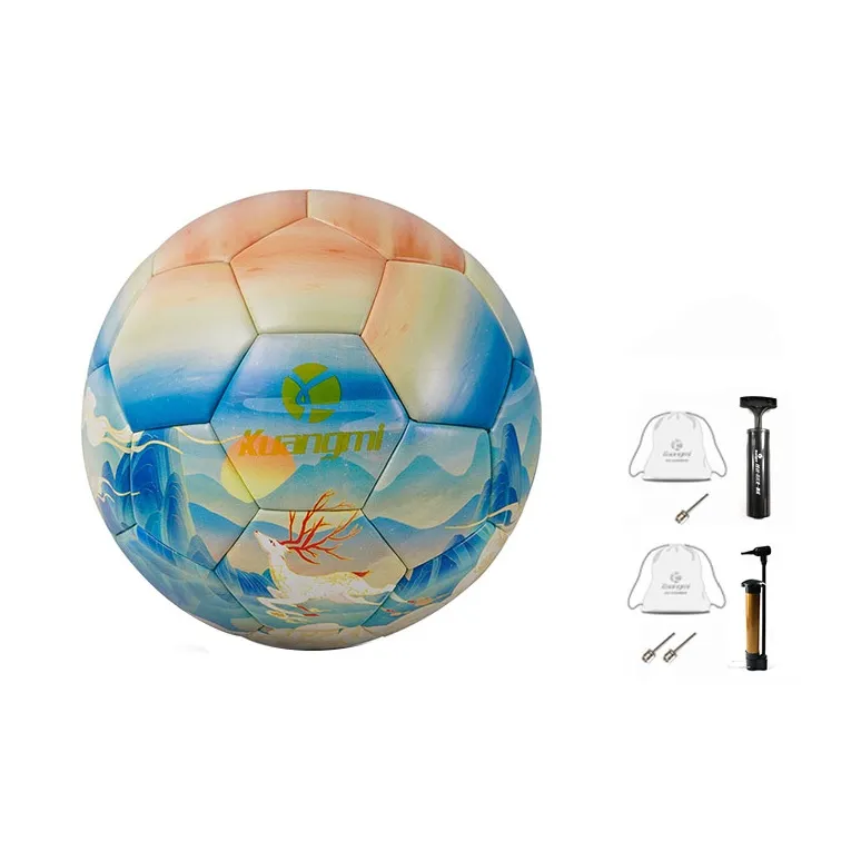 Kuangmi Size 5 Soccer PVC Hand Stitched Soccer Ball Unisex Orange Blue Yellow-0