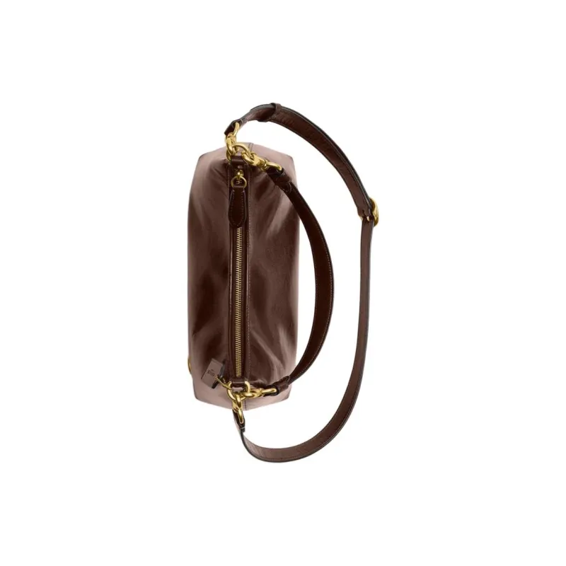 COACH Leather Portable Crossbody Bag Shoulder Bag Large Size Women's Coffee-3