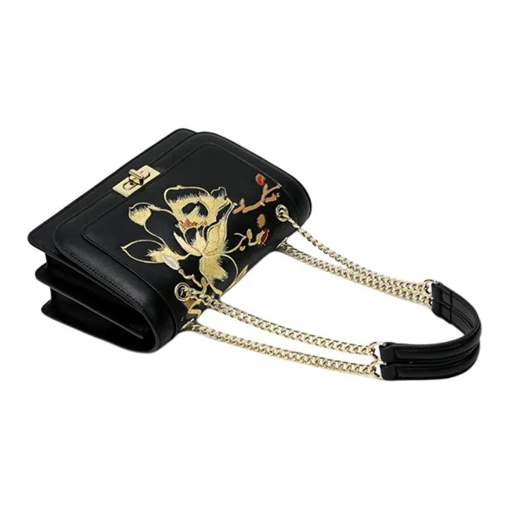 Ancient Yi Xi Cow Leather Small Square Bag Shoulder Bag Crossbody Bag Women's Black-4