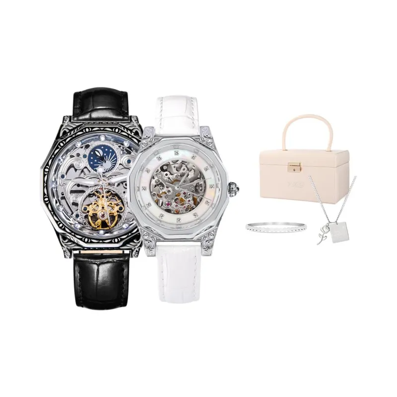VRQ Polina M03 Couple Watches Automatic Mechanical Movement Genuine Leather Strap Watch Unisex Cut Out Dial-2