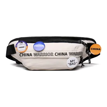 Warrior Nylon One Shoulder Crossbody Fanny Pack Sling Bag Large Size Unisex Black/Ecru