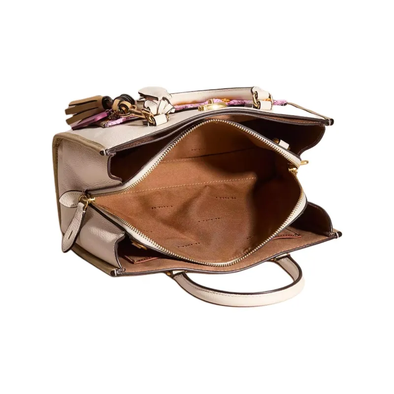 COACH Brooke Polished Pebbled Leather Shoulder Bag Crossbody Bag Handbag Large Size Women's Brass & Chalk-2