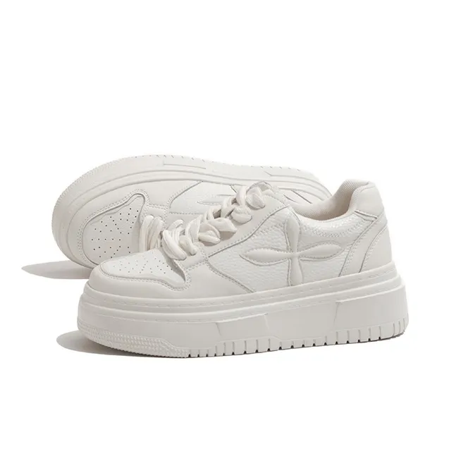 Old Meow Low Top Height Increasing Breathable Sports Skateboard Shoes Women's White-1