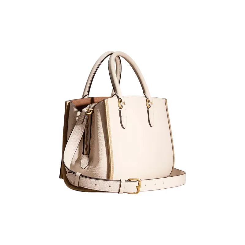 COACH Brooke Polished Pebbled Leather Shoulder Bag Crossbody Bag Handbag Large Size Women's Brass & Chalk-1