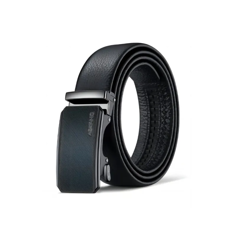 AOKANG Business Commute Matte Fine Texture Pattern Belt Cow Leather Belts Men's 3.5cm Width-0