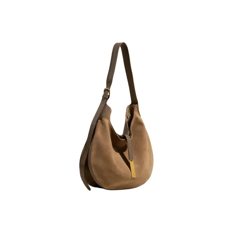 MISS MUSI Cowhide Split Leather Shoulder Bag Large Size Unisex Coffee/Khaki Gray/Brown-4