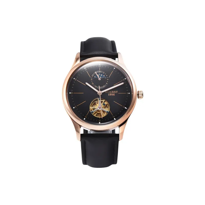 KUERST Automatic Mechanical Movement Cow Leather Strap Watch Unisex White Dial-11