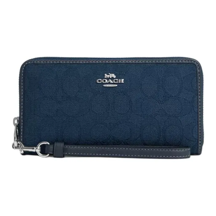 COACH Iconic Jacquard Wallet Trumpets Women's Silver & Denim Blue-0