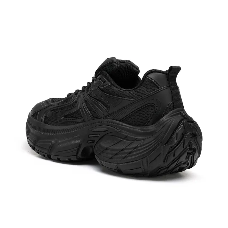 BLVCK PARIS Dark Night Series Cushioning Height Increasing Breathable Low Top Chunky Sneakers Unisex Black-2
