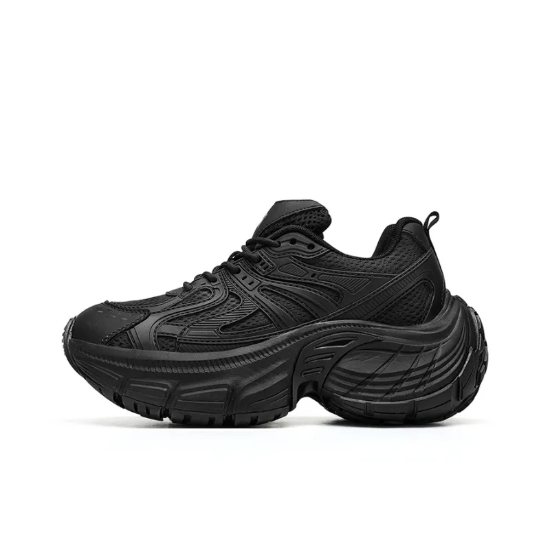 BLVCK PARIS Dark Night Series Cushioning Height Increasing Breathable Low Top Chunky Sneakers Unisex Black-1