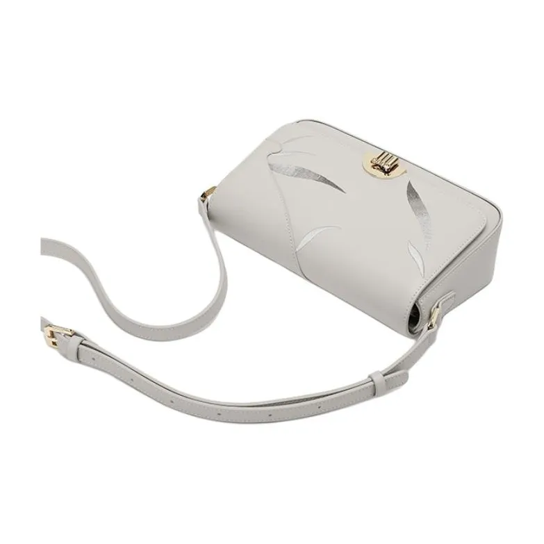 Ancient Yi Xi Cow Leather Ethnic Style Cheongsam Shoulder Bag Women's Plain White-4