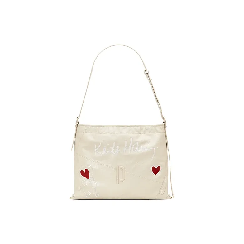 PECO 952Keith Haring Artist Collaboration Cow Leather Shoulder Bag Tote Regular Large Size Unisex Black/White-5
