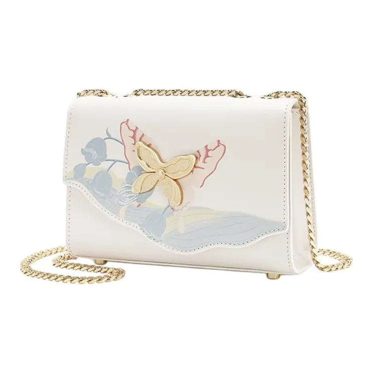 Ancient Yi Xi Cow Leather Niche Crossbody Bag, One Shoulder Chain Bag Trumpets Women's Ecru-1