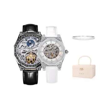 VRQ Athena Series Automatic Mechanical Movement Genuine Leather Strap Watch Unisex Cut-Out Dial