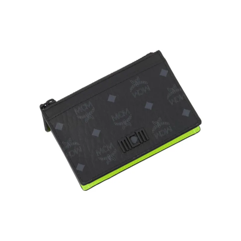 MCM Tech Artificial Leather Cow Leather Patchwork Money Clip Card Holder Men's Black-4